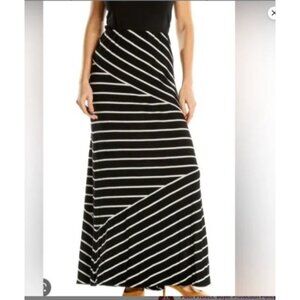 Ann Taylor LOFT Black White Striped maxi Skirt knit size Medium womens